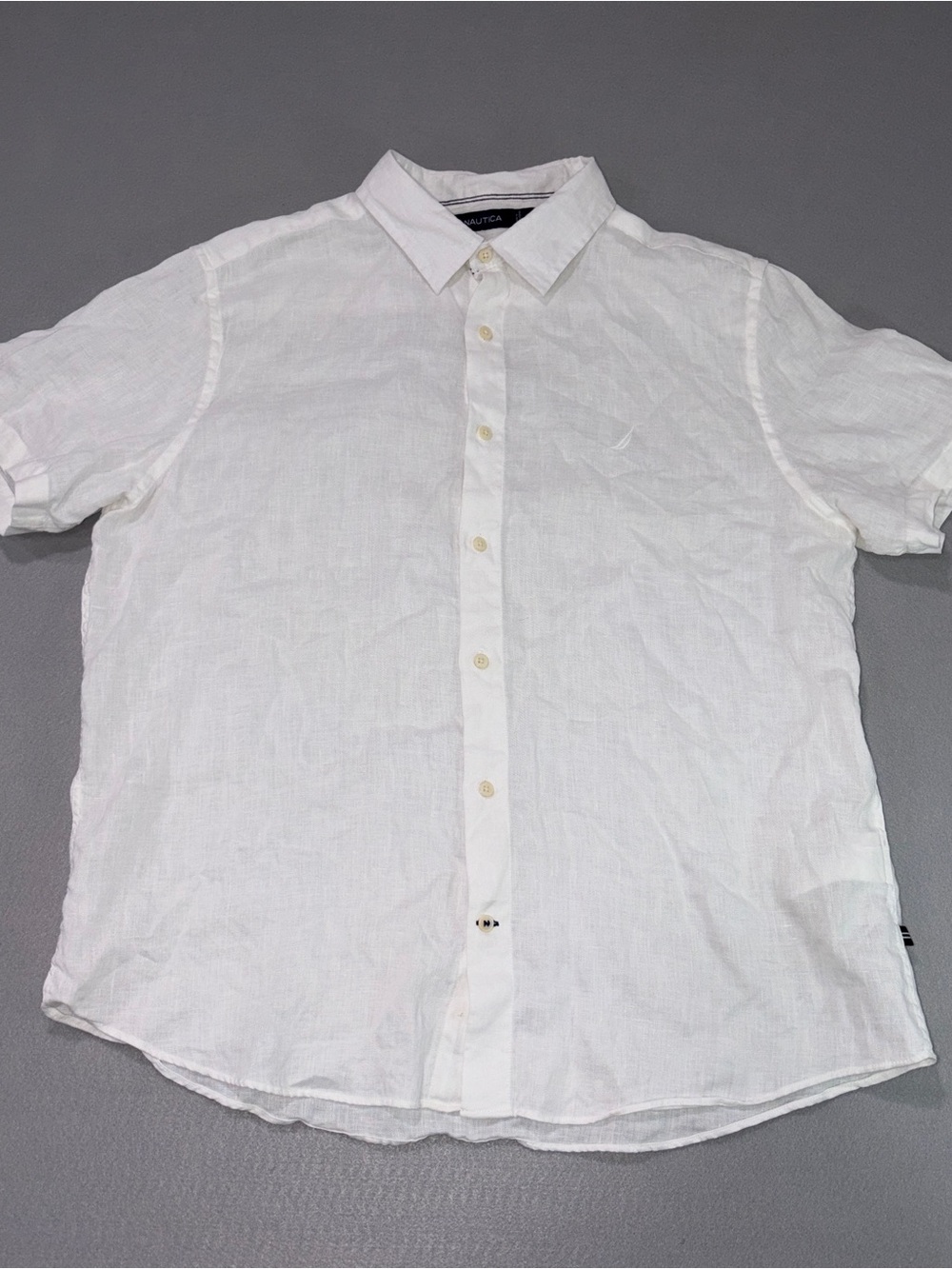 Nautica White Short Sleeve Solid Linen Button-Up Shirt